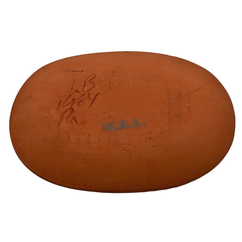 Lester Breininger Redware Pottery Trinket Dish Plate Decorated Signed 1984 Pa - Picture 5 of 9